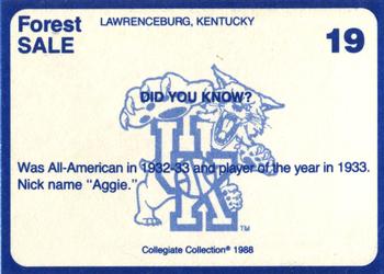 1988-89 Kentucky's Finest Collegiate Collection #19 Forest Sale Back