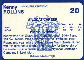 1988-89 Kentucky's Finest Collegiate Collection #20 Kenny Rollins Back