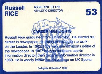 1988-89 Kentucky's Finest Collegiate Collection #53 Russell Rice Back