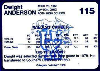 1988-89 Kentucky's Finest Collegiate Collection #115 Dwight Anderson Back