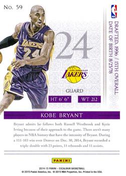 2014-15 Panini Excalibur #59 Kobe Bryant Back