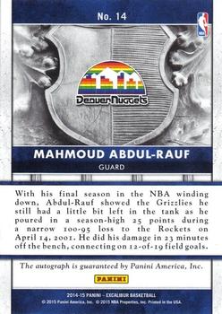 2014-15 Panini Excalibur - Majestic Marks #14 Mahmoud Abdul-Rauf Back