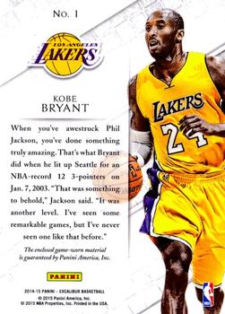 2014-15 Panini Excalibur - Ringing Endorsements #1 Kobe Bryant Back