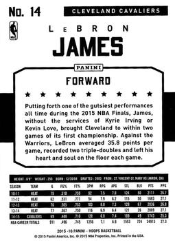 2015-16 Hoops #14 LeBron James Back