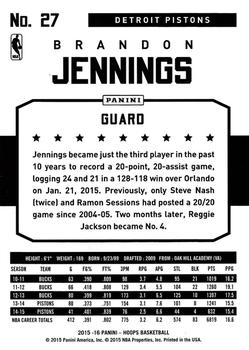 2015-16 Hoops #27 Brandon Jennings Back