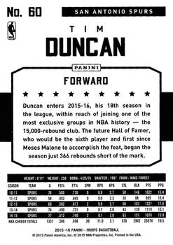 2015-16 Hoops #60 Tim Duncan Back