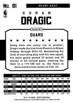 2015-16 Hoops #81 Goran Dragic Back