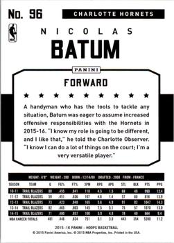 2015-16 Hoops #96 Nicolas Batum Back
