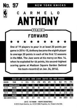 2015-16 Hoops #97 Carmelo Anthony Back