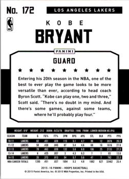 2015-16 Hoops #172 Kobe Bryant Back