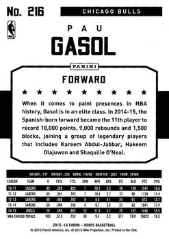 2015-16 Hoops #216 Pau Gasol Back