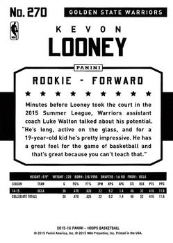2015-16 Hoops #270 Kevon Looney Back