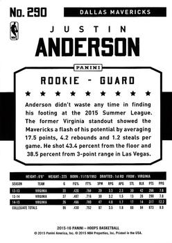 2015-16 Hoops #290 Justin Anderson Back