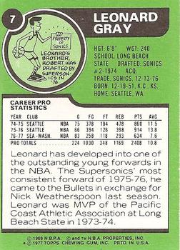 1977-78 Topps - White Backs #7 Leonard Gray Back