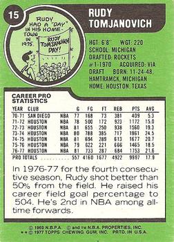 1977-78 Topps - White Backs #15 Rudy Tomjanovich Back