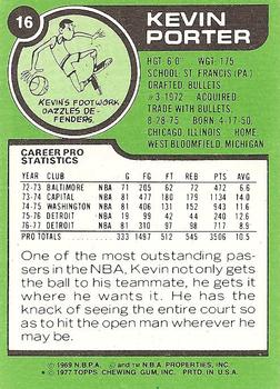 1977-78 Topps - White Backs #16 Kevin Porter Back