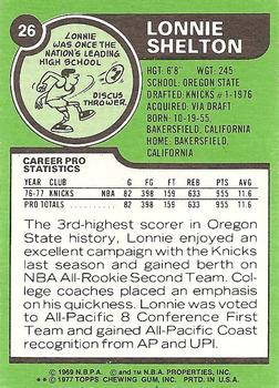1977-78 Topps - White Backs #26 Lonnie Shelton Back