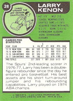 1977-78 Topps - White Backs #28 Larry Kenon Back