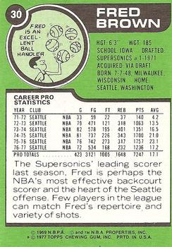 1977-78 Topps - White Backs #30 Fred Brown Back