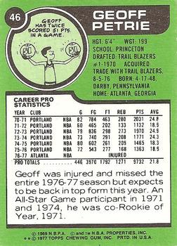 1977-78 Topps - White Backs #46 Geoff Petrie Back