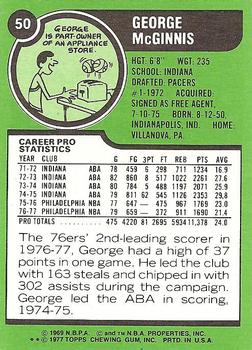 1977-78 Topps - White Backs #50 George McGinnis Back