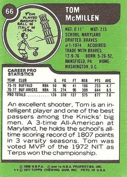 1977-78 Topps - White Backs #66 Tom McMillen Back