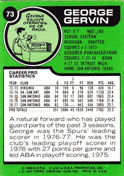 1977-78 Topps - White Backs #73 George Gervin Back