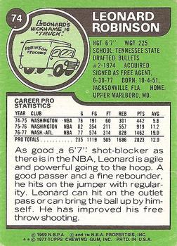 1977-78 Topps - White Backs #74 Leonard Robinson Back