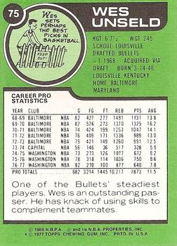 1977-78 Topps - White Backs #75 Wes Unseld Back