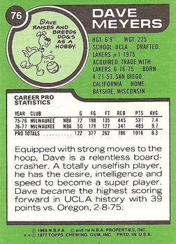 1977-78 Topps - White Backs #76 Dave Meyers Back