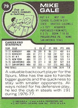 1977-78 Topps - White Backs #79 Mike Gale Back