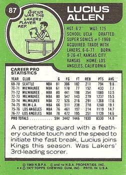 1977-78 Topps - White Backs #87 Lucius Allen Back