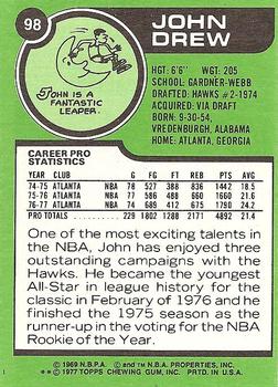 1977-78 Topps - White Backs #98 John Drew Back