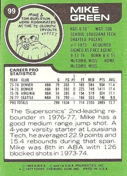 1977-78 Topps - White Backs #99 Mike Green Back