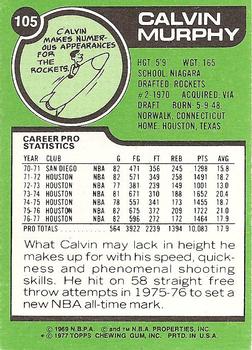1977-78 Topps - White Backs #105 Calvin Murphy Back