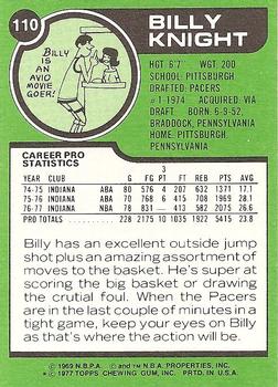 1977-78 Topps - White Backs #110 Billy Knight Back