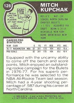 1977-78 Topps - White Backs #128 Mitch Kupchak Back