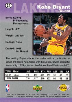 1998 Upper Deck/Pinnacle Kellogg's #21 Kobe Bryant Back