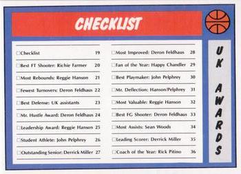 1989-90 Kentucky Wildcats Big Blue Awards #19 UK Awards Checklist Front