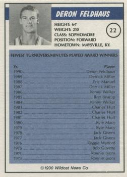 1989-90 Kentucky Wildcats Big Blue Awards #22 Deron Feldhaus Back