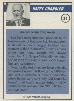 1989-90 Kentucky Wildcats Big Blue Awards #29 Happy Chandler Back
