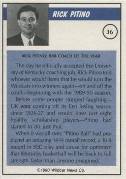 1989-90 Kentucky Wildcats Big Blue Awards #36 Rick Pitino Back