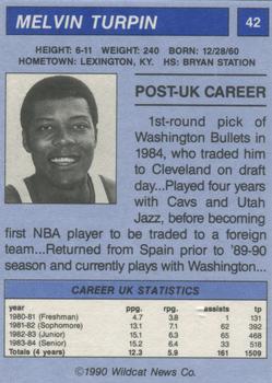 1989-90 Kentucky Wildcats Big Blue Magazine Team of the 80s #42 Melvin Turpin Back
