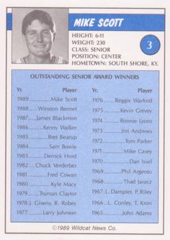 1988-89 Kentucky Wildcats Big Blue Awards #3 Mike Scott Back