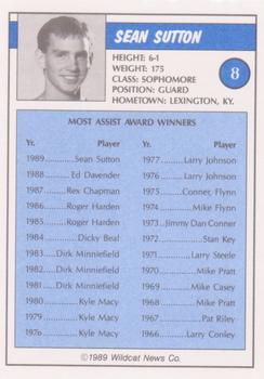 1988-89 Kentucky Wildcats Big Blue Awards #8 Sean Sutton Back