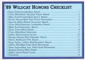 1988-89 Kentucky Wildcats Big Blue Awards #18 Checklist Front