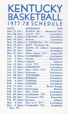 1977-78 Kentucky Wildcats Schedules #NNO Chuck Aleksinas Back