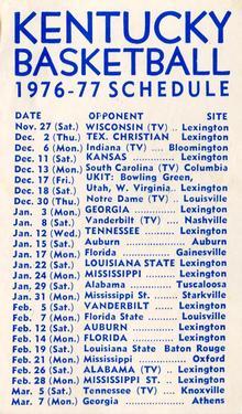 1976-77 Kentucky Wildcats Schedules #NNO 1976 NIT Champions Back