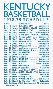 1978-79 Kentucky Wildcats Schedules #NNO Chris Gettelfinger Back