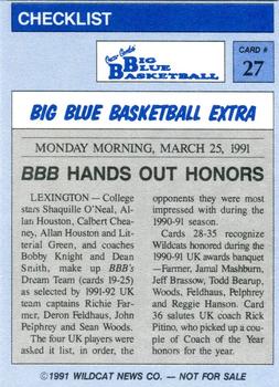 1990-91 Kentucky Wildcats Big Blue Magazine Dream Team/Award Winners #27 Checklist Back